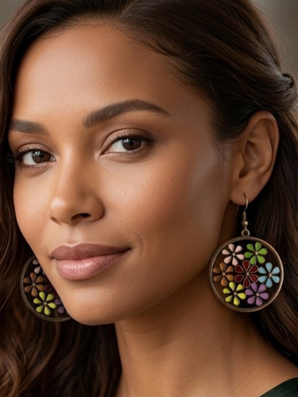 Multicolor Floral Disc Drop Earrings - Women Jewelry